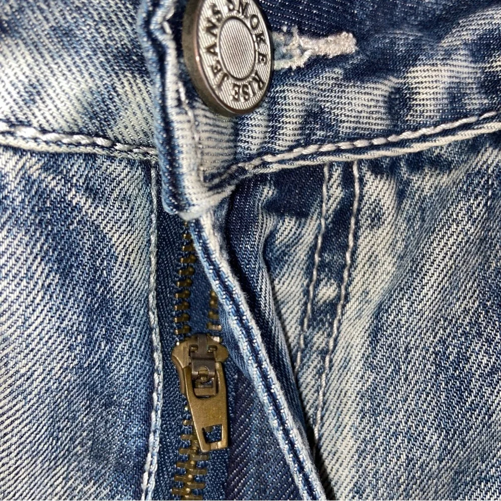 Smoke Rise Vintage Denim Jeans Mens 38X32 Distressed Moto Biker Zippers Y2K